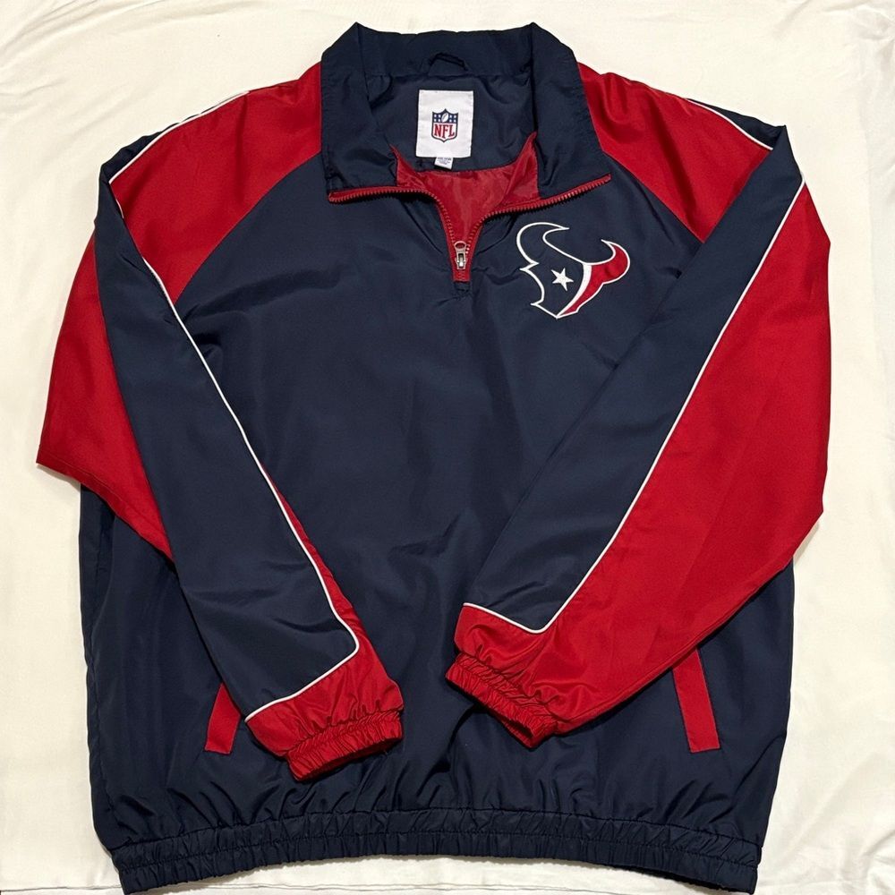 NFL Houston Texans Red & Navy 1/4 zip Pullover Windbreaker, lightweight, pockets